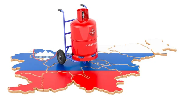 Slovenian Map Propane Gas Cylinder Hand Truck Gas Delivery Service — Stockfoto