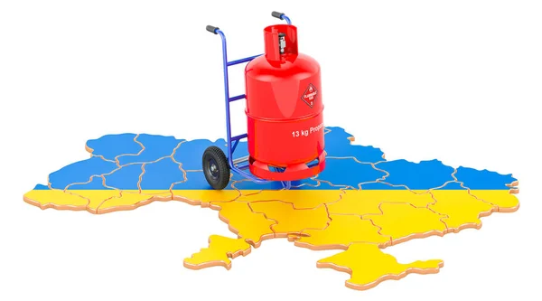 Ukrainian Map Propane Gas Cylinder Hand Truck Gas Delivery Service — стокове фото