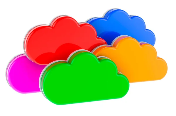 Colored Clouds Storage Service Rendering Isolated White Background — Foto Stock