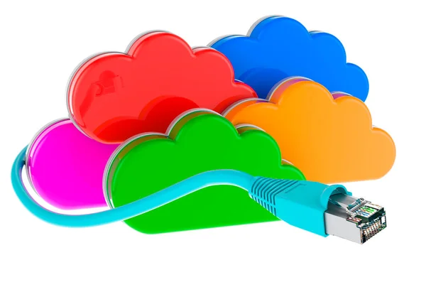 Colored Clouds Storage Service Lan Internet Cable Rendering Isolated White — Fotografia de Stock