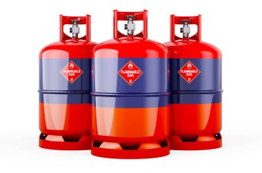 Propan silindirlerine sıkıştırılmış gaz ile Ermeni bayrağı boyanmış, 3 boyutlu görüntüleme beyaz arka planda izole edilmiş