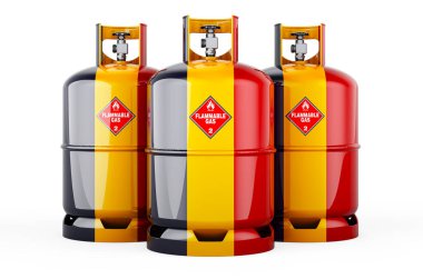 Propan silindirlerine sıkıştırılmış gaz ile Chadian bayrağı boyanmış, 3 boyutlu görüntüleme beyaz arka planda izole edilmiş
