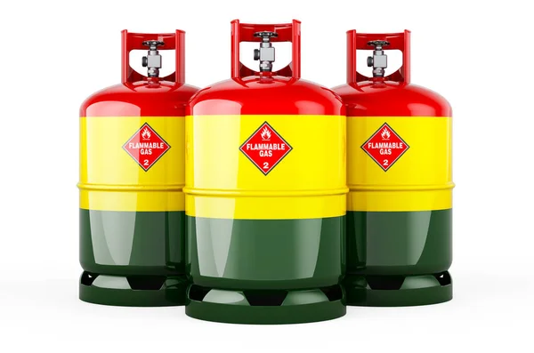 Bolivian Flag Painted Propane Cylinders Compressed Gas Rendering Isolated White — Zdjęcie stockowe