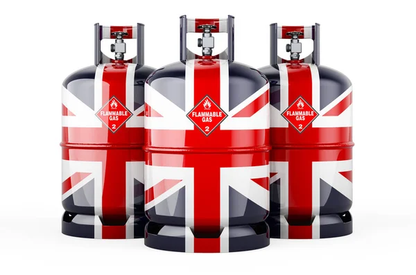 British Flag Painted Propane Cylinders Compressed Gas Rendering Isolated White — Stockfoto