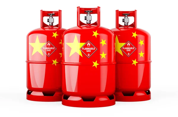 Chinese Flag Painted Propane Cylinders Compressed Gas Rendering Isolated White — Foto de Stock