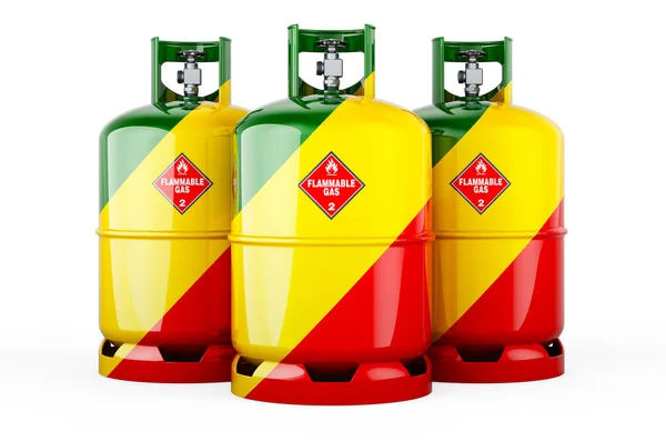 Congolese Flag Painted Propane Cylinders Compressed Gas Rendering Isolated White — 스톡 사진