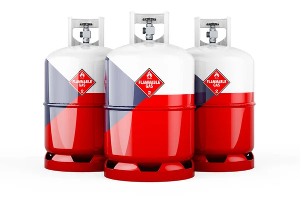 Czech Flag Painted Propane Cylinders Compressed Gas Rendering Isolated White — стоковое фото