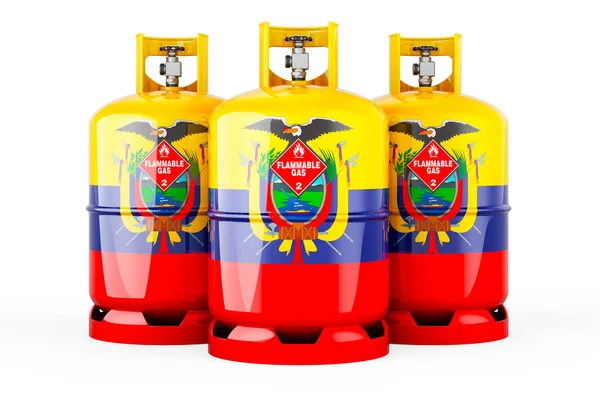 Ecuadorian Flag Painted Propane Cylinders Compressed Gas Rendering Isolated White — ストック写真