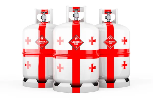 Georgian flag painted on the propane cylinders with compressed gas, 3D rendering isolated on white background