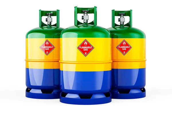 Gabonese Flag Painted Propane Cylinders Compressed Gas Rendering Isolated White — Stock Photo, Image