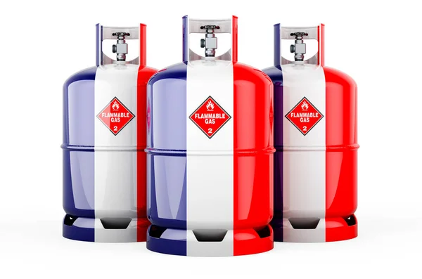 French Flag Painted Propane Cylinders Compressed Gas Rendering Isolated White — 스톡 사진