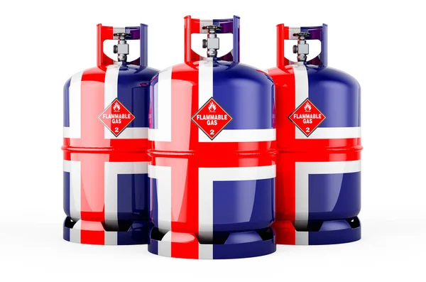 Isländsk Flagga Målad Propan Cylindrar Med Komprimerad Gas Rendering Isolerad — Stockfoto