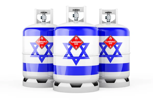 Israeli Flag Painted Propane Cylinders Compressed Gas Rendering Isolated White — Stockfoto
