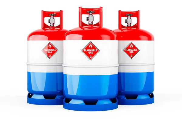 Luxembourgish Flag Painted Propane Cylinders Compressed Gas Rendering Isolated White — 스톡 사진