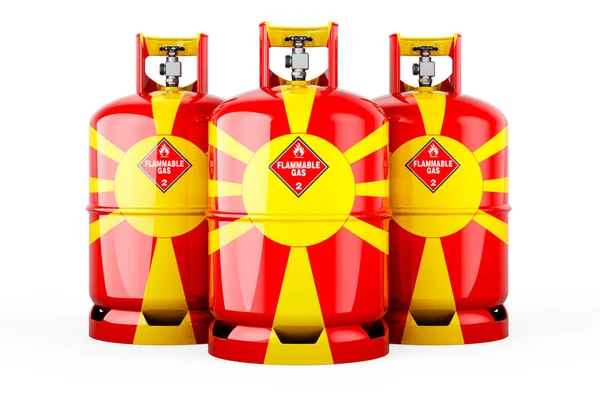 Macedonian Flag Painted Propane Cylinders Compressed Gas Rendering Isolated White — 스톡 사진