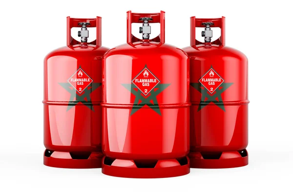 Moroccan Flag Painted Propane Cylinders Compressed Gas Rendering Isolated White — Fotografia de Stock