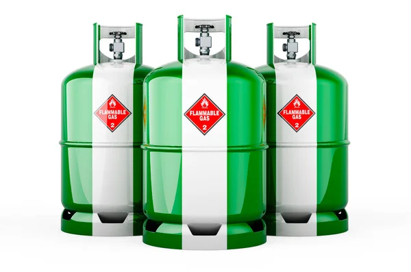 Nigerian Flag Painted Propane Cylinders Compressed Gas Rendering Isolated White — Stock Photo, Image