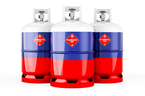 Russian Flag Painted Propane Cylinders Compressed Gas Rendering Isolated White — Zdjęcie stockowe