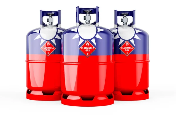 Taiwanese Flag Painted Propane Cylinders Compressed Gas Rendering Isolated White — стоковое фото