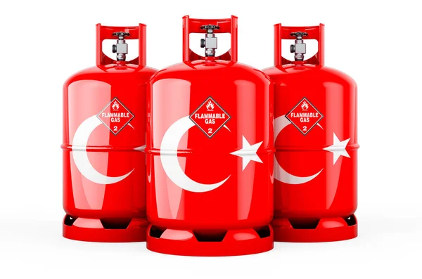Turkish Flag Painted Propane Cylinders Compressed Gas Rendering Isolated White — Stockfoto