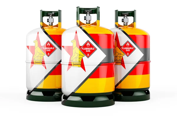 Bendera Zimbabwe Dicat Pada Silinder Propana Dengan Gas Terkompresi Render — Stok Foto