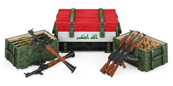 Weapons, military supplies in Iraq, concept. 3D rendering isolated on white backgroun