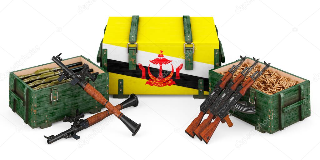 Weapons, military supplies in Brunei, concept. 3D rendering isolated on white background		