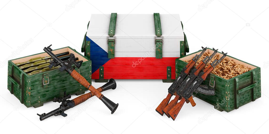 Weapons, military supplies in Czech Republic, concept. 3D rendering isolated on white background	