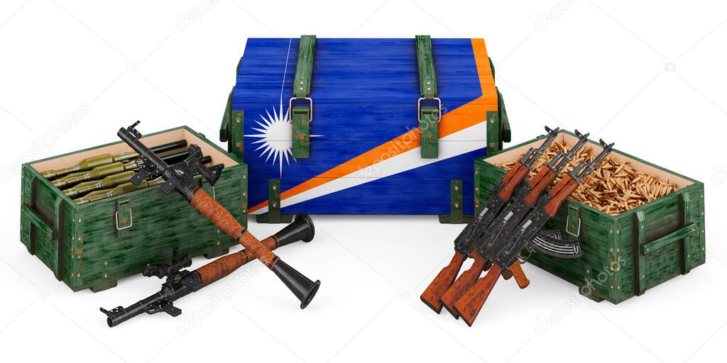 Weapons, military supplies in Marshall Islands, concept. 3D rendering isolated on white background