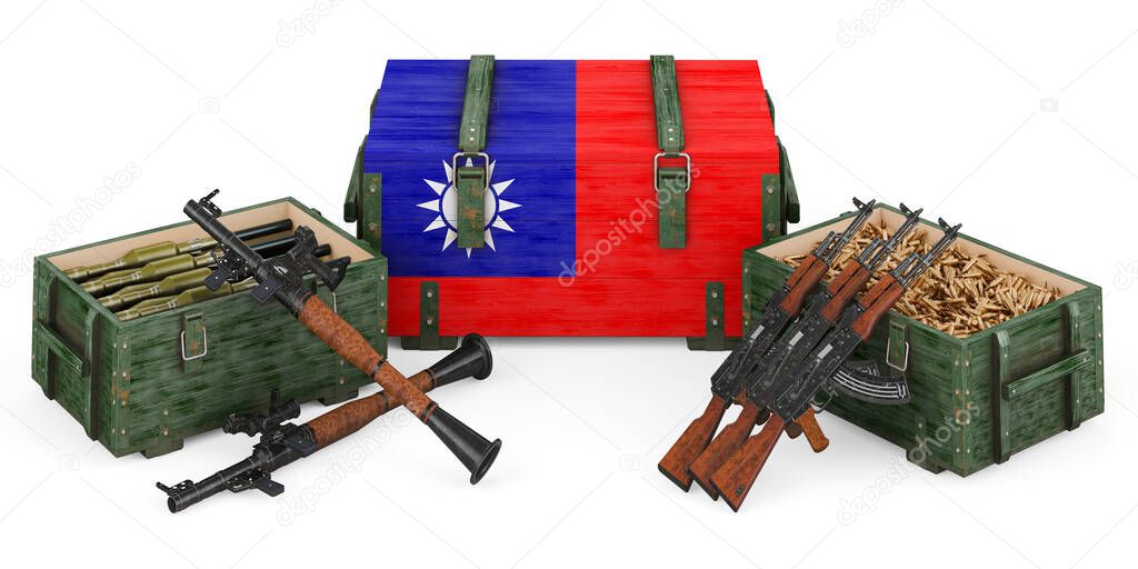 Weapons, military supplies in Taiwan, concept. 3D rendering isolated on white background			