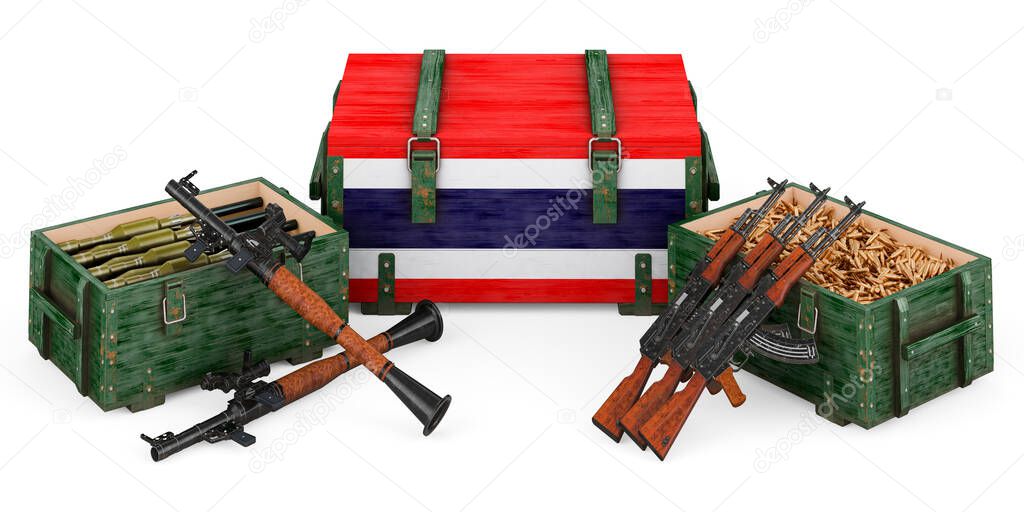 Weapons, military supplies in Thailand, concept. 3D rendering isolated on white background			
