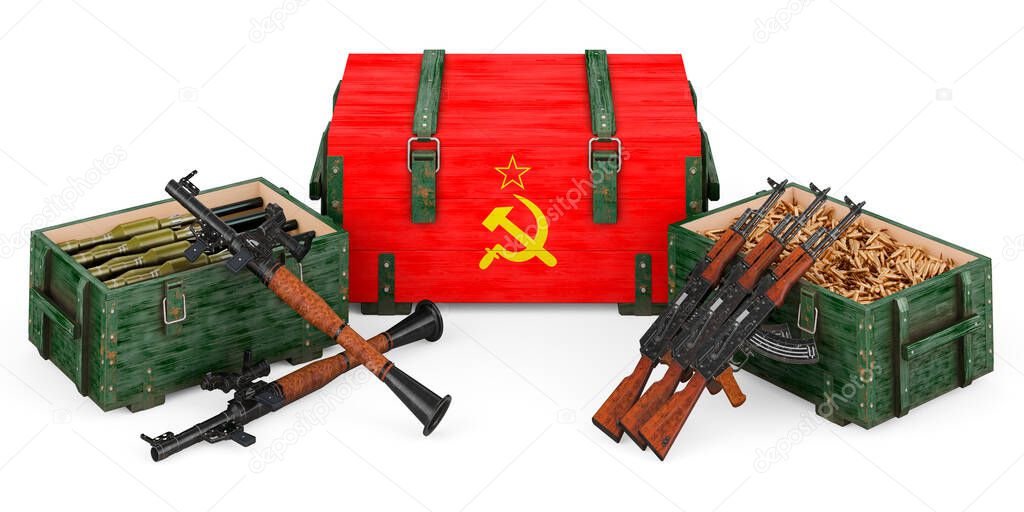 Weapons, military supplies in the USSR, concept. 3D rendering isolated on white background 