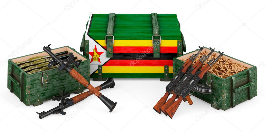 Weapons, military supplies in Zimbabwe, concept. 3D rendering isolated on white background				