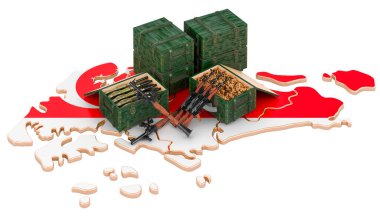 Silahlı Singapur haritası. Singapur 'da askeri malzeme, konsept. Beyaz arkaplanda 3B görüntüleme izole edildi