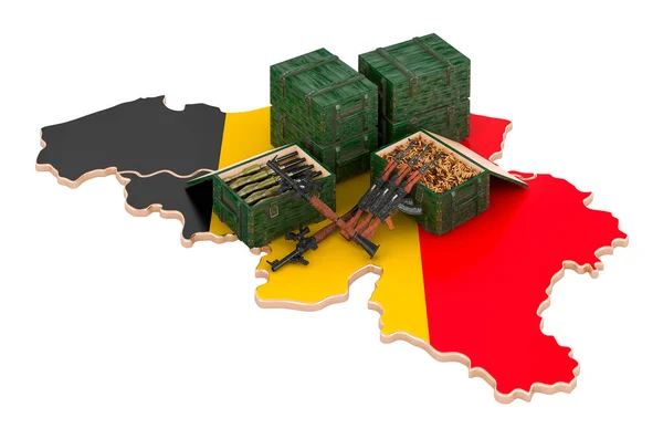 Belgisk Karta Med Vapen Militära Förnödenheter Belgien Rendering Isolerad Vit — Stockfoto