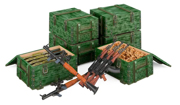 Misiles Guiados Antitanque Rifles Asalto Con Caja Municiones Madera Militar — Foto de Stock