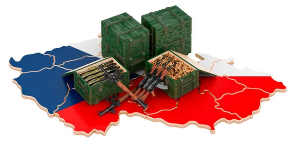 Cseh Térkép Fegyverekkel Katonai Felszerelések Csehországban Koncepció Renderelés Elszigetelt Fehér — Stock Fotó