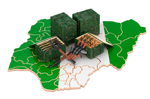 Silahlı Nijerya Haritası Nijerya Askeri Malzeme Konsept Beyaz Arkaplanda Görüntüleme — Stok fotoğraf