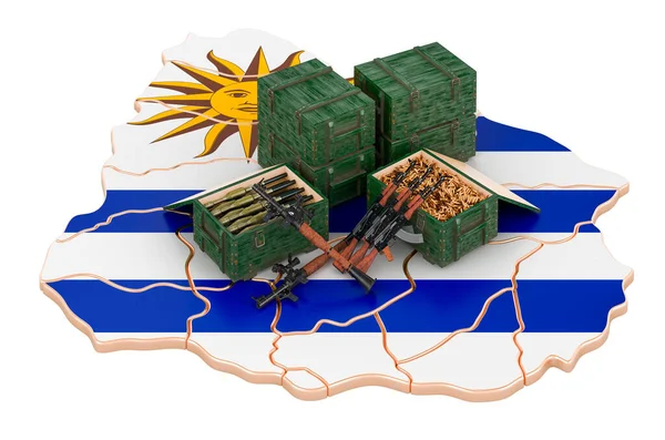 Uruguayische Landkarte Mit Waffen Militärgüter Uruguay Konzept Rendering Isoliert Auf lizenzfreie Stockbilder