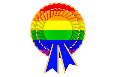 Ödül kürsüsüne LGBT bayrağı boyanmış. Beyaz arkaplanda 3B görüntüleme izole edildi