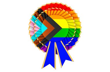 LGBTQ modern bayrak ödül kürsüsünün üzerine boyanmış. Beyaz arkaplanda 3B görüntüleme izole edildi