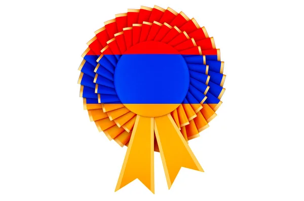 Armenian Flag Painted Award Ribbon Rosette Rendering Isolated White Background — Stock Photo, Image