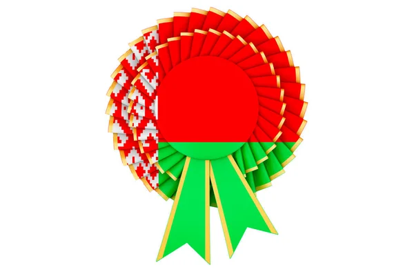 Belarusian Flag Painted Award Ribbon Rosette Rendering Isolated White Background — Stock Photo, Image