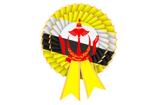 Bruneian Flag Painted Award Ribbon Rosette Rendering Isolated White Background — Stock Photo, Image