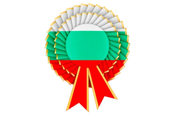 Bulgarian Flag Painted Award Ribbon Rosette Rendering Isolated White Background — Stock Photo, Image