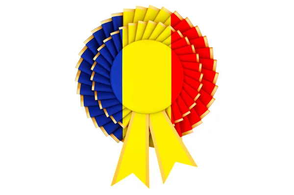 Chadian Flag Painted Award Ribbon Rosette Rendering Isolated White Background — Stock Photo, Image
