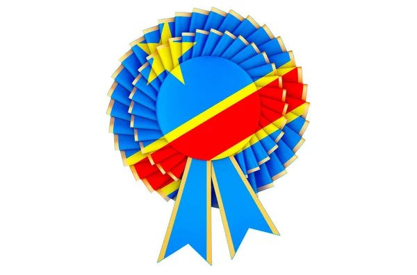 Congolese Democratic Republic Flag Painted Award Ribbon Rosette Rendering Isolated — Stock Photo, Image