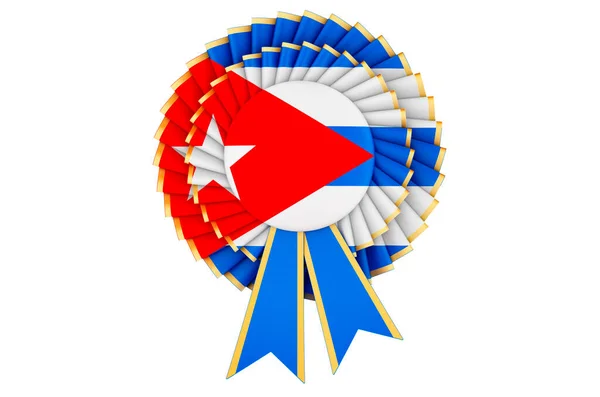 賞リボンのロゼットにキューバ国旗が描かれている 白い背景に隔離された3Dレンダリング — ストック写真