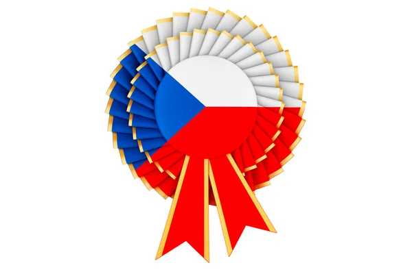 Tsjechische Vlag Geschilderd Het Award Lint Rozet Rendering Geïsoleerd Witte — Stockfoto