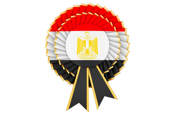 Egyptian Flag Painted Award Ribbon Rosette Rendering Isolated White Background — Stock Photo, Image